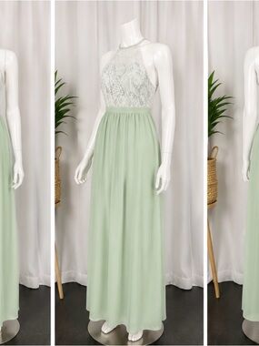 Lace Bodice Halter Maxi Dress in Sage Green
